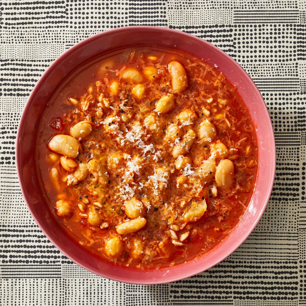 saucy beans and farro