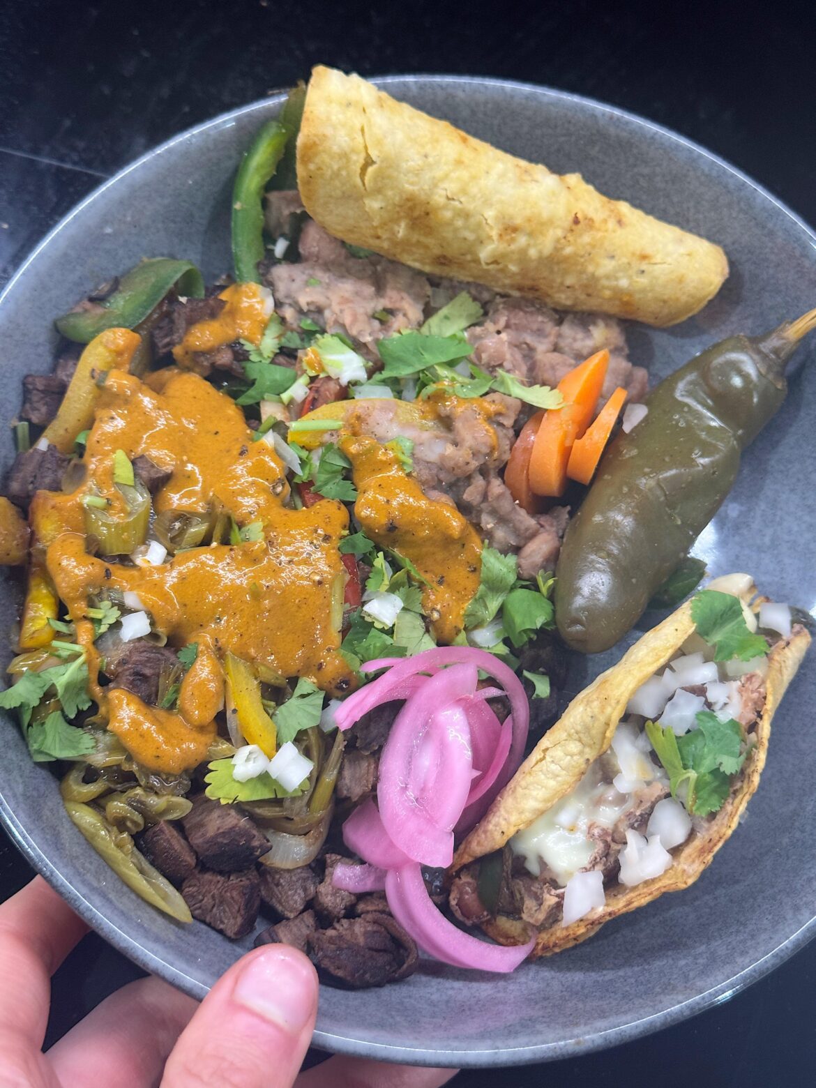 Delicious garbage plate of leftovers