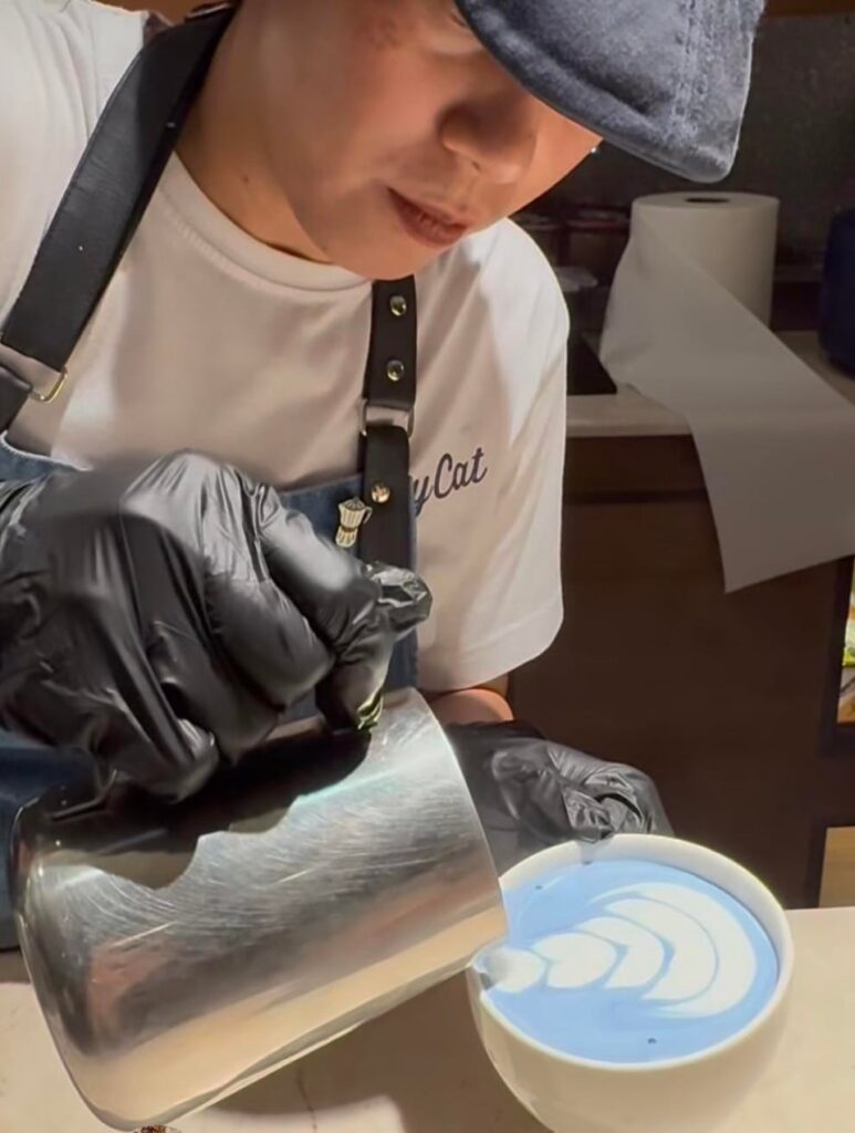 Another close captures of beautiful blue matcha drink