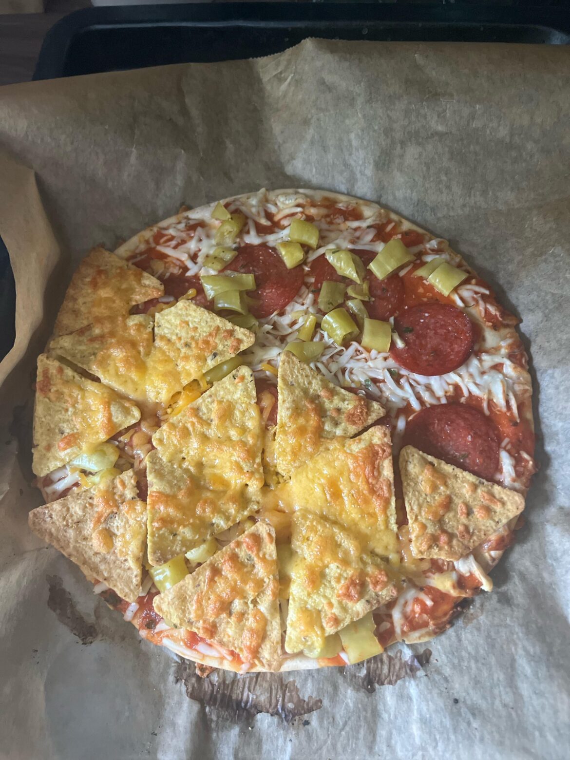Half nacho, half pizza. Is it a crime?