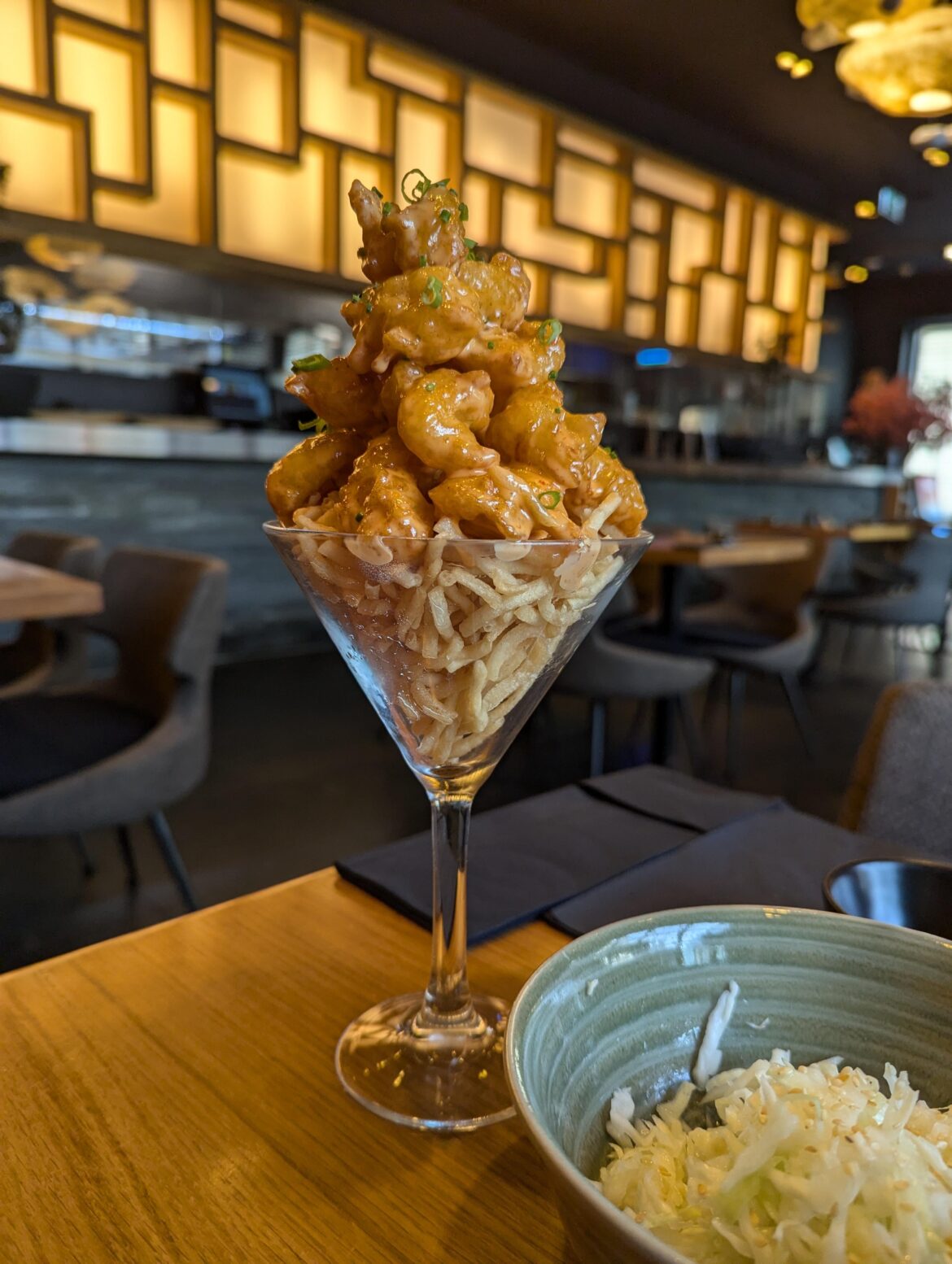 My shrimp appetizer was delicious, but required some careful excavation.