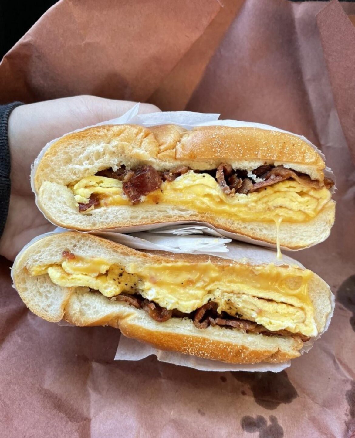 New York staple bacon egg and cheese on a roll