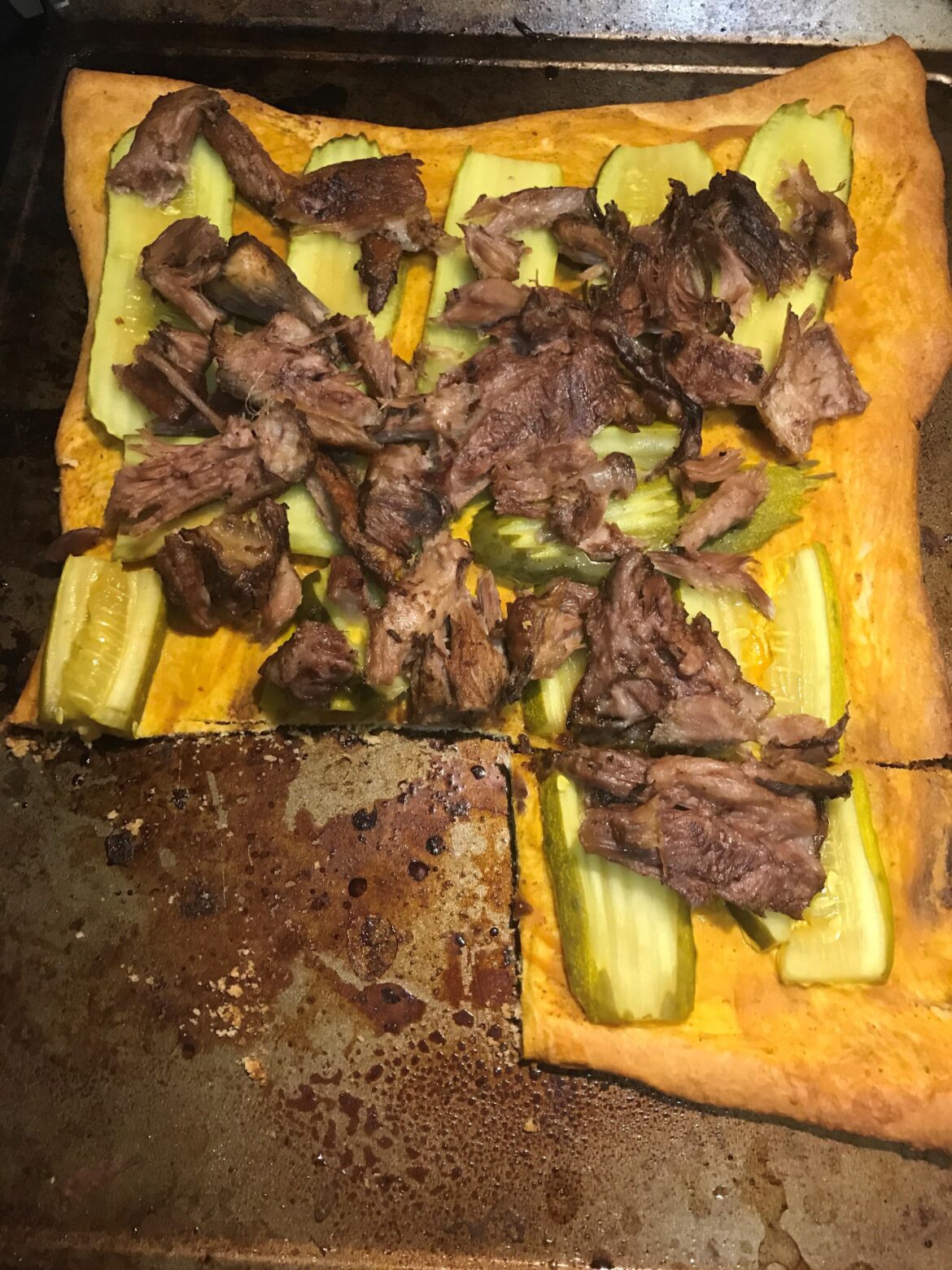 Mustard, pickles, roast pork