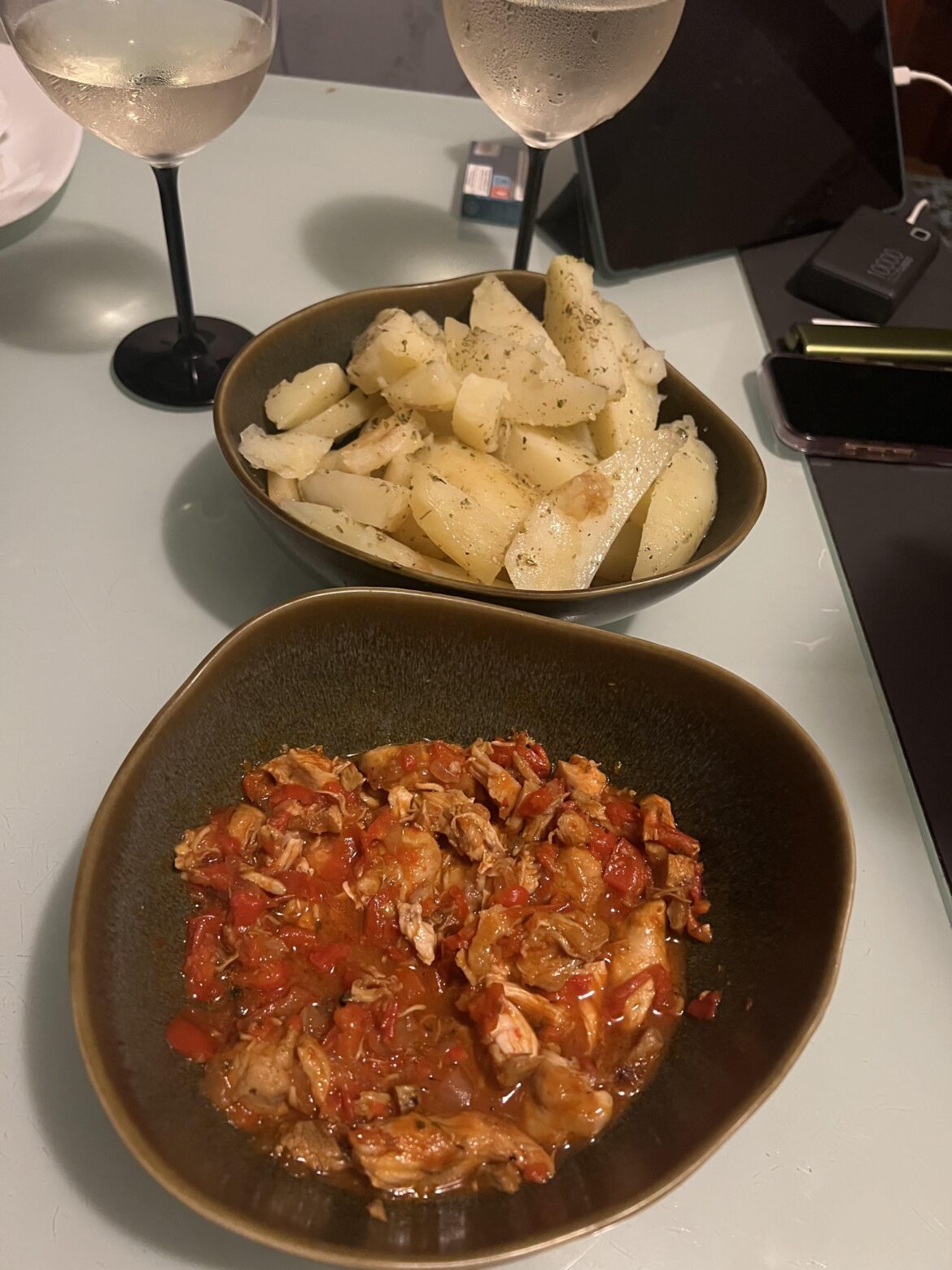 Home grown chicken stew with veggies, and a side of “ natür” potatoes with salt, pepper, butter, and teriaky sauce. Hits right there