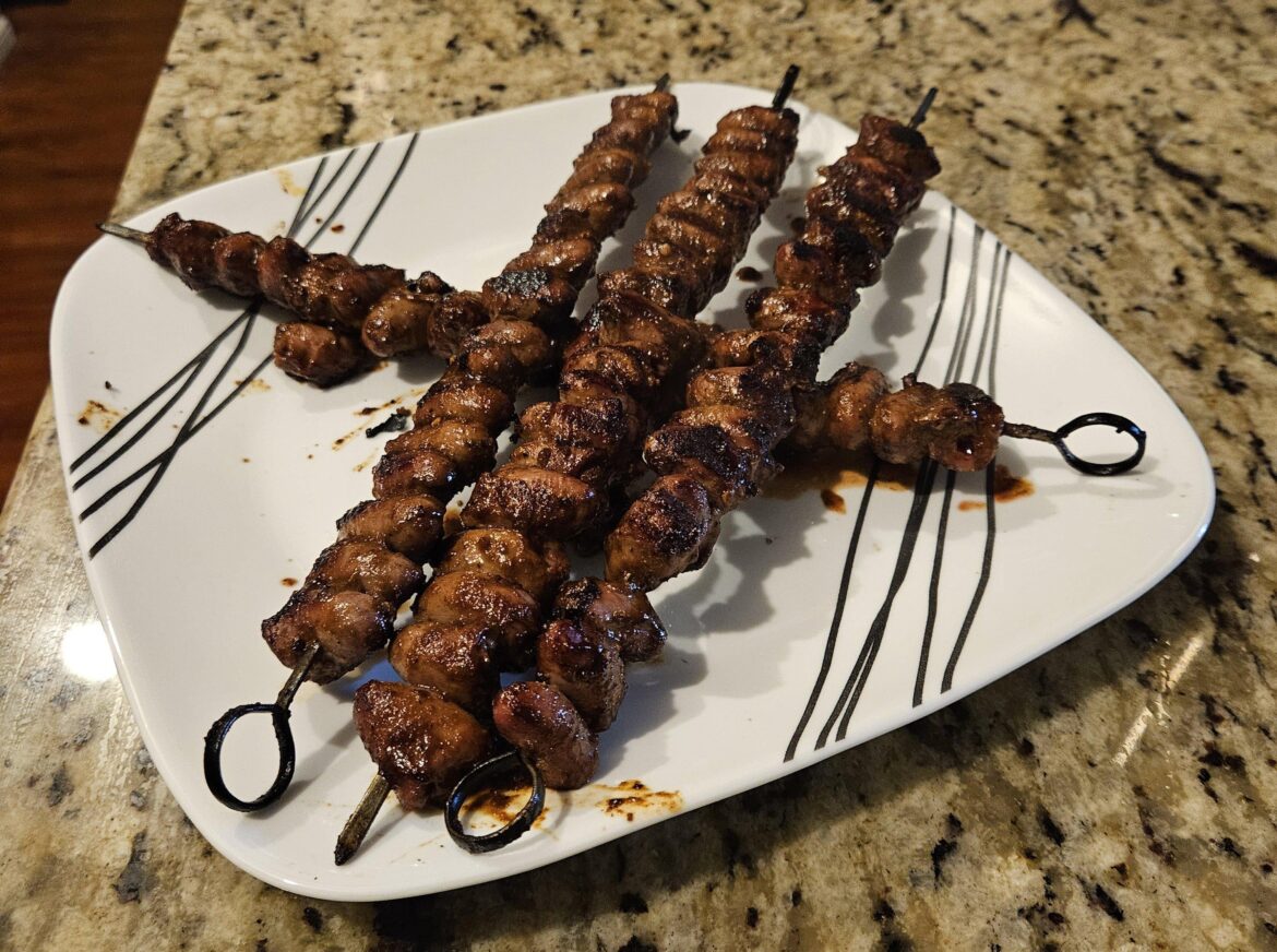 Grilled chicken hearts