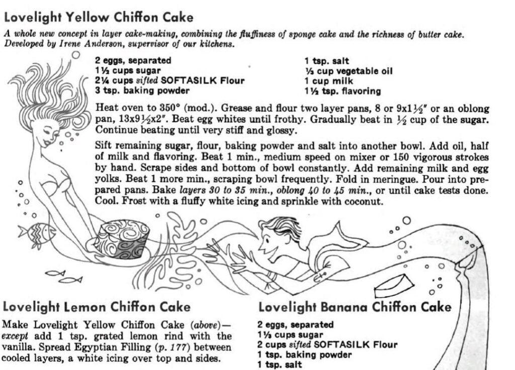 Lovelight Lemon Yellow Chiffon Cake and Lemon Butter Fluff Icing (Betty Crocker’s New Picture Cook Book 1961) Lovelight Lemon Yellow Chiffon Cake and Lemon Butter Fluff Icing (Betty Crocker's New Picture Cook Book 1961)