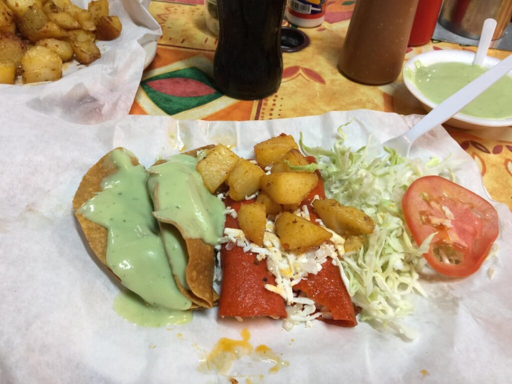 Traditional Monterrey style enchiladas rojas.
