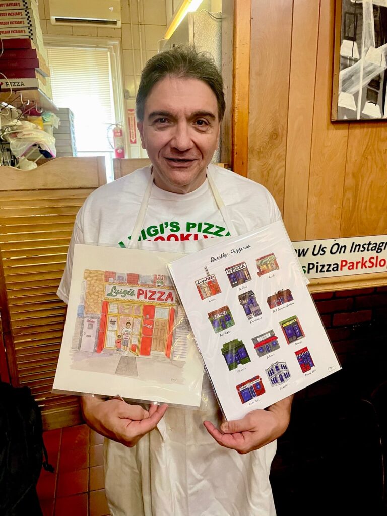I gifted Gio of Luigi’s pizza my watercolor tribute to him and his legendary pizzeria 🍕🎨