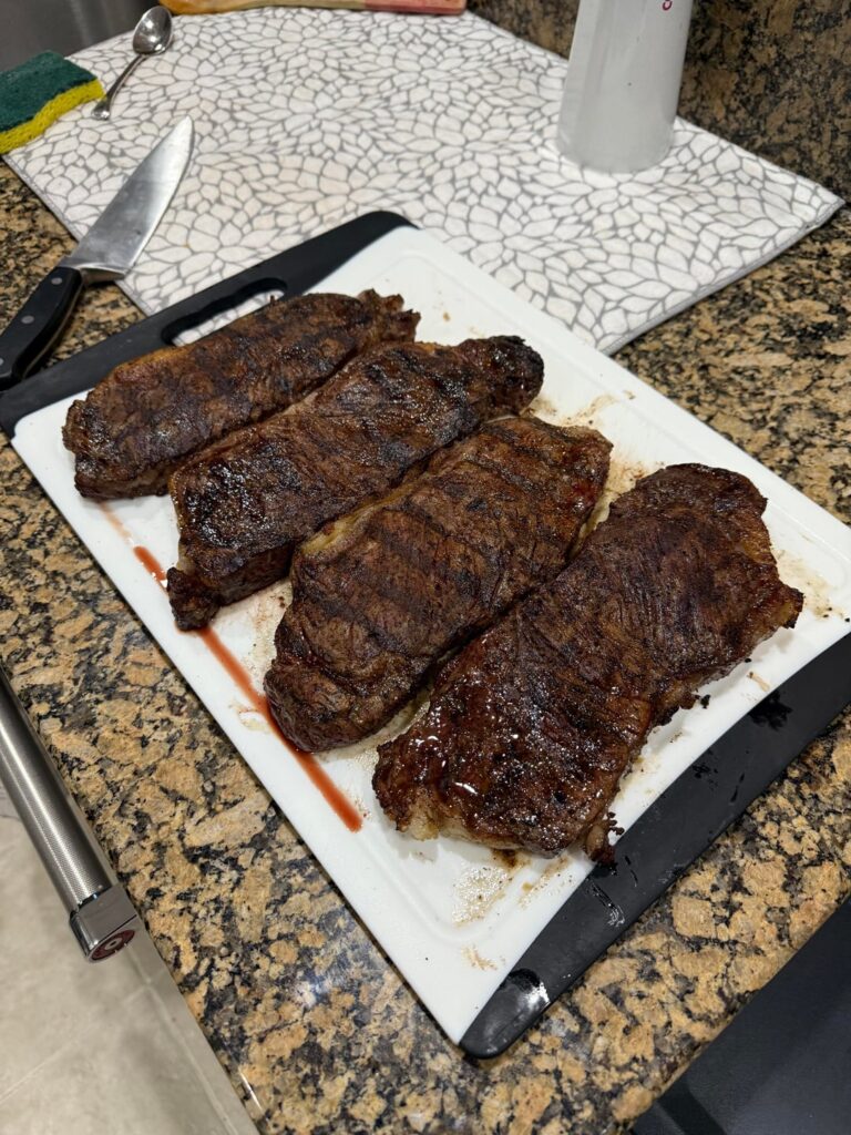 4 Strips on the grill! Thickness varied but managed to get them all close
