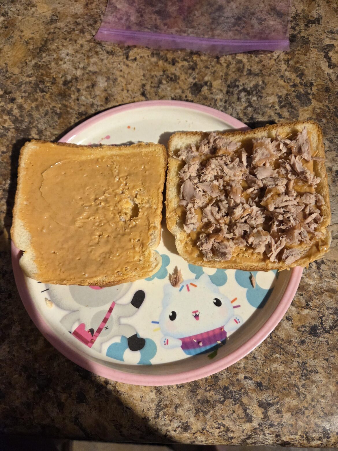 My 6 year old likes peanut butter, honey and tuna sandwiches