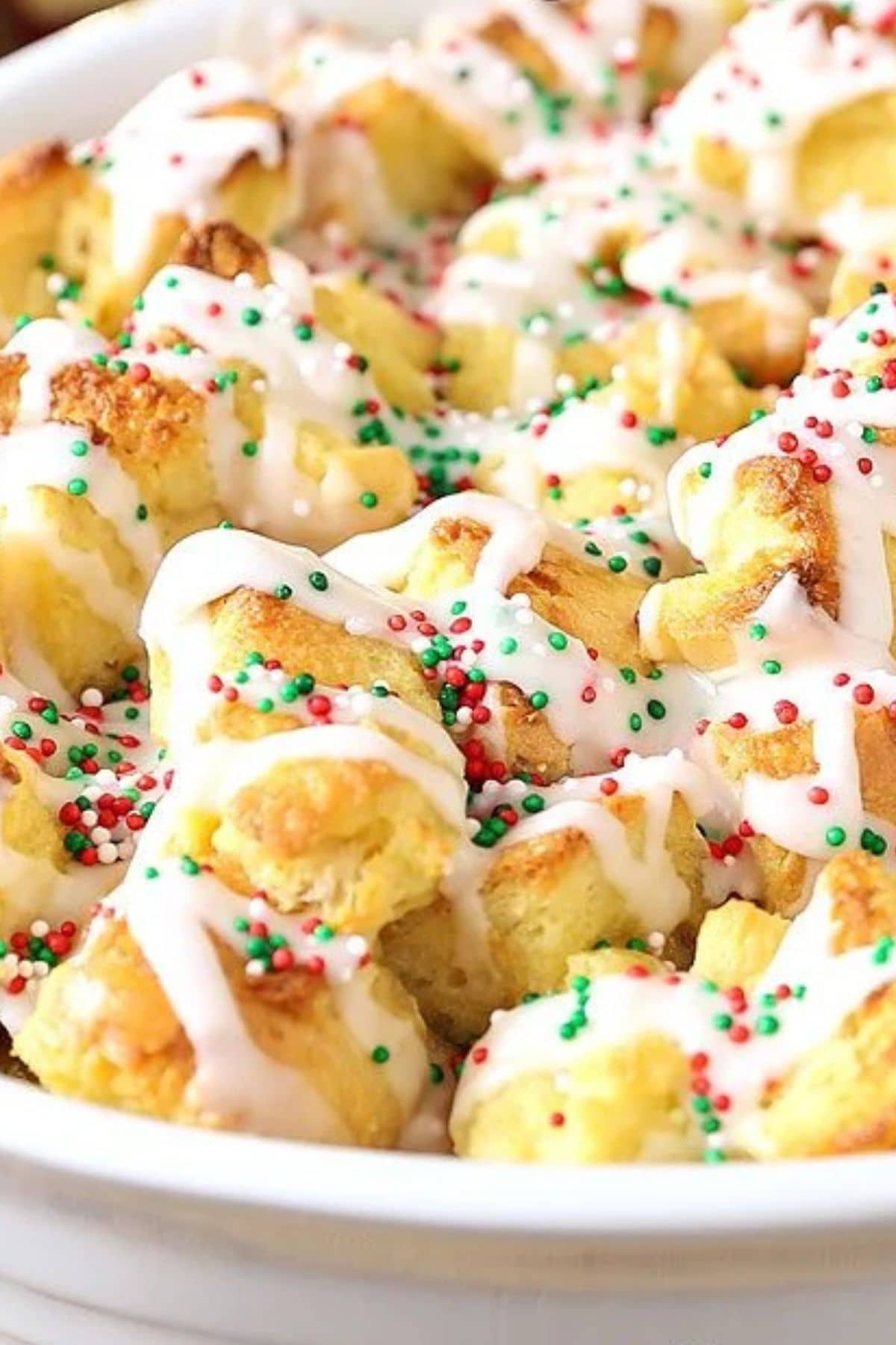 These 35 Scrumptious Make Ahead Brunch Casseroles will make your life over the holidays so much easier. Plus, everyone will be delighted with any one of these casseroles for the holidays. Cookie french toast in dish.