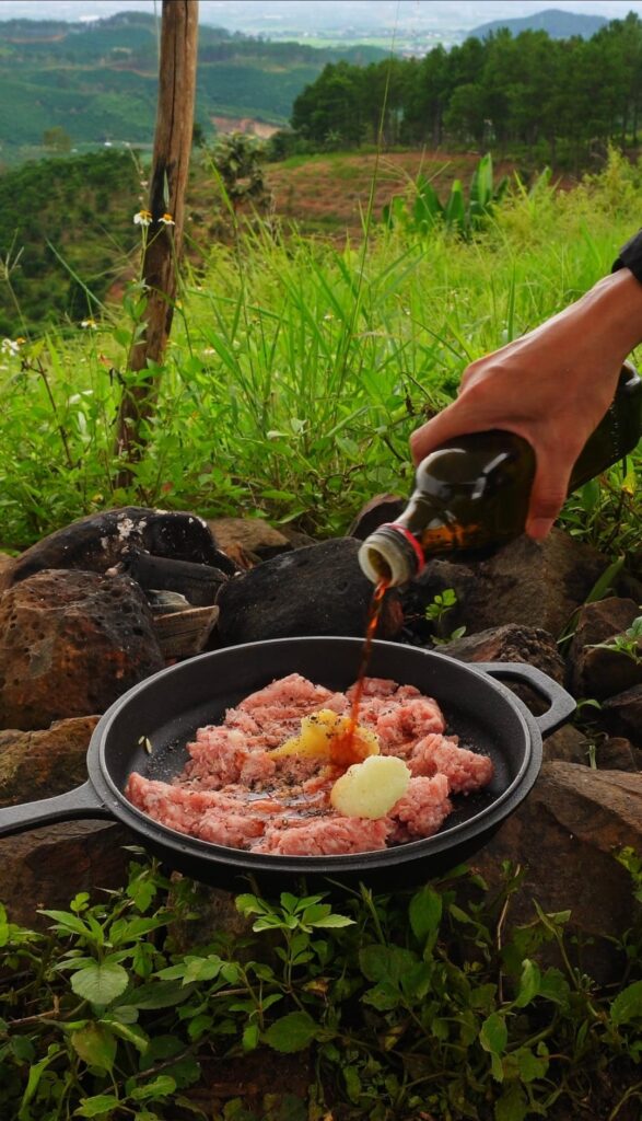Campfire grilled pork patty meal