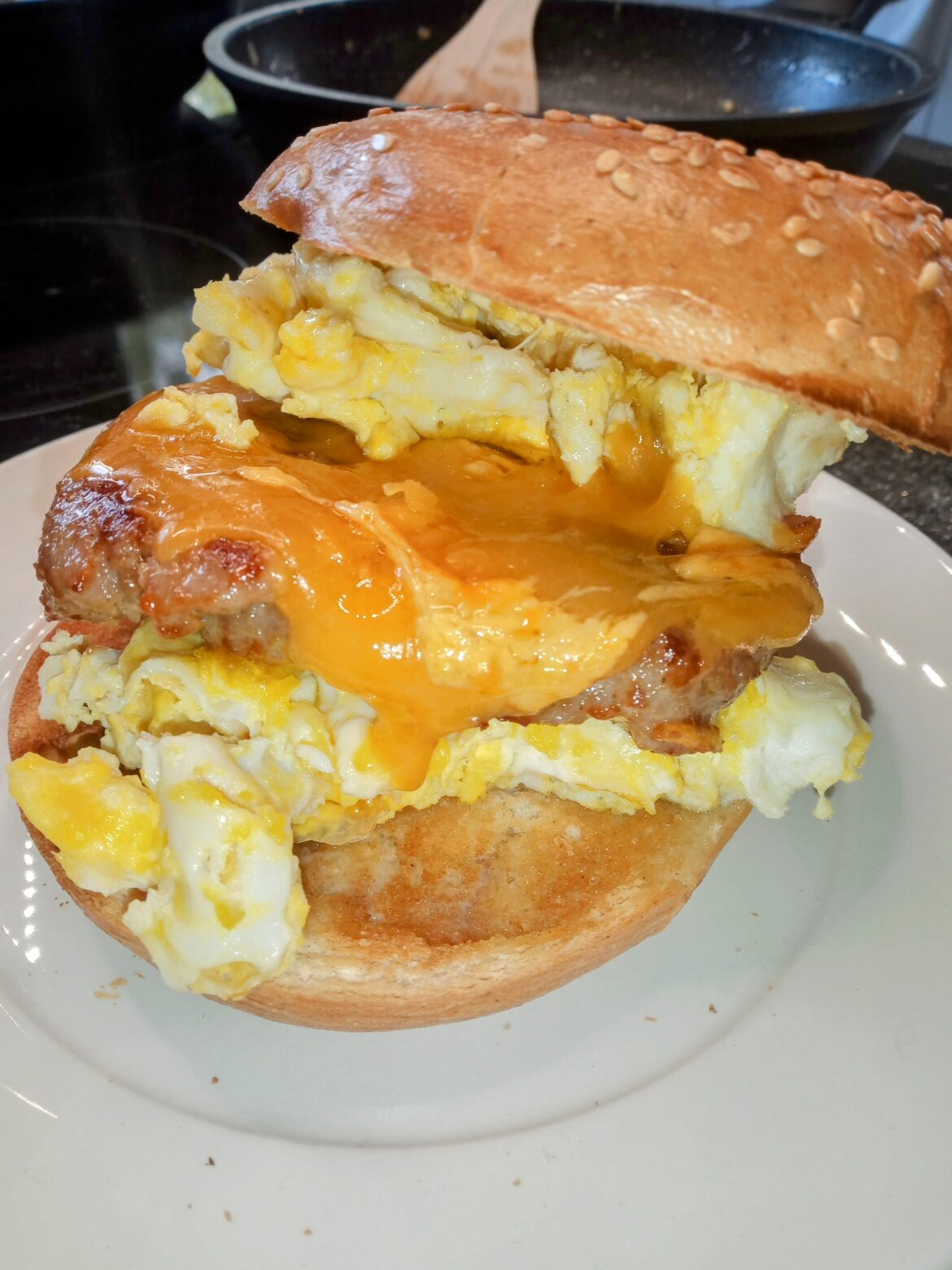 Sausage and Egg Bagel w'Cheese!