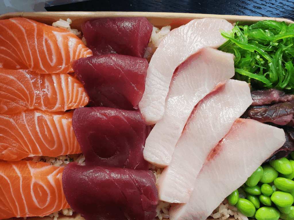 Salmon, Tuna, and Hamachi Don from ami-no on Dundas