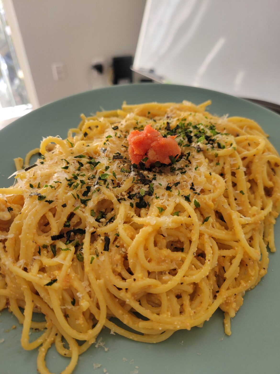 Late lunch myungran (mentaiko) pasta - is there anything better than a giant plate of pasta and a good movie?