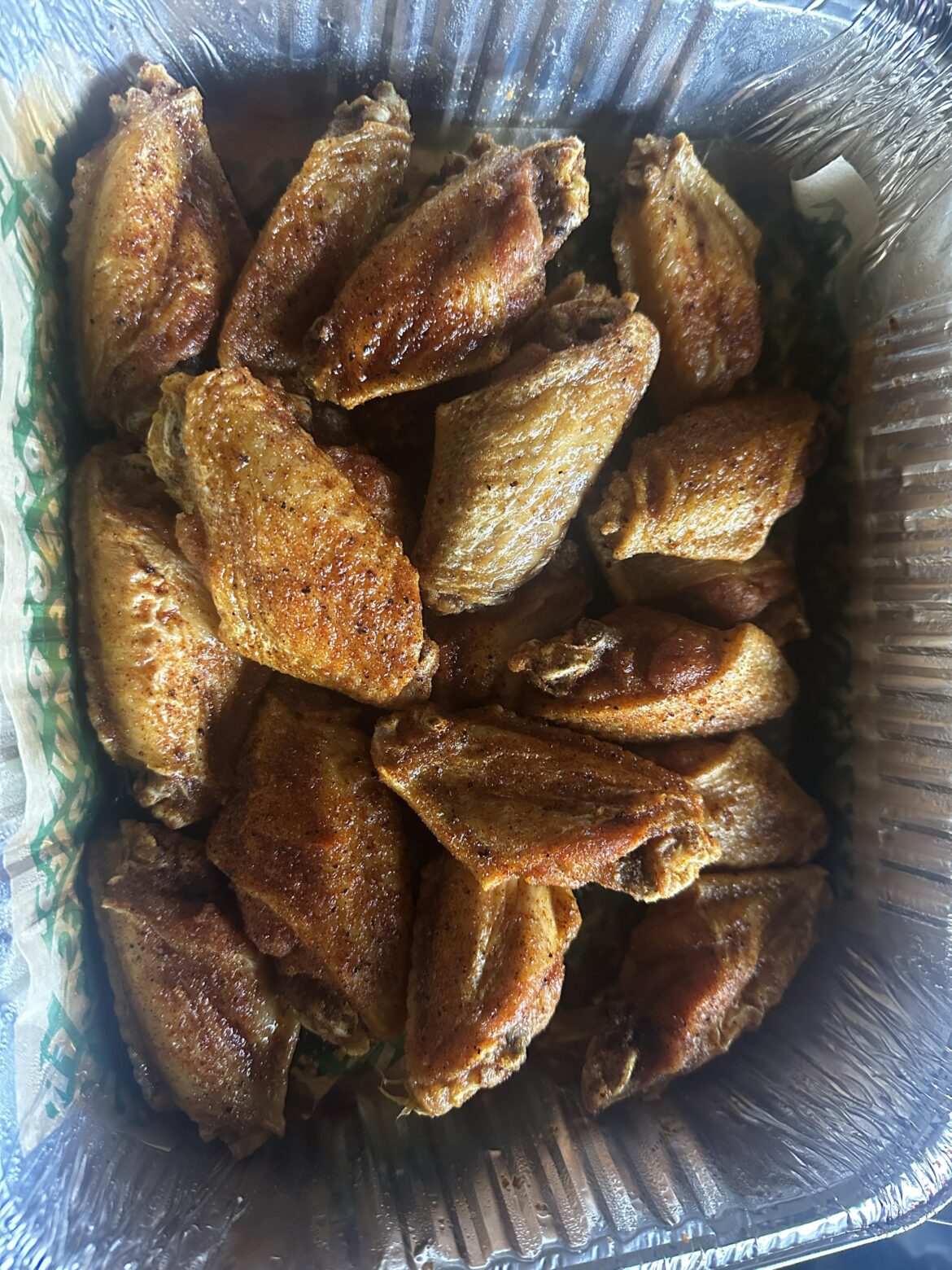 20 piece Honey Hot Rub wings, all flats from Wingstop