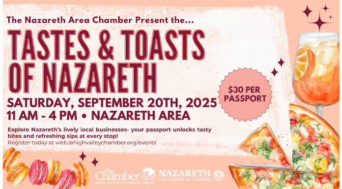 Nazareth Area Chamber of Commerce Launches the first Tastes and Toasts of Nazareth Food & Mocktail Trail