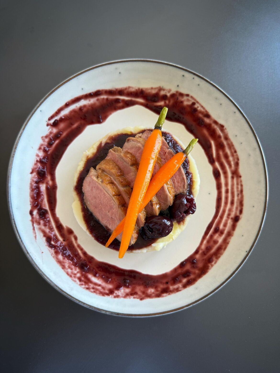 Duck with mash and braised carrots