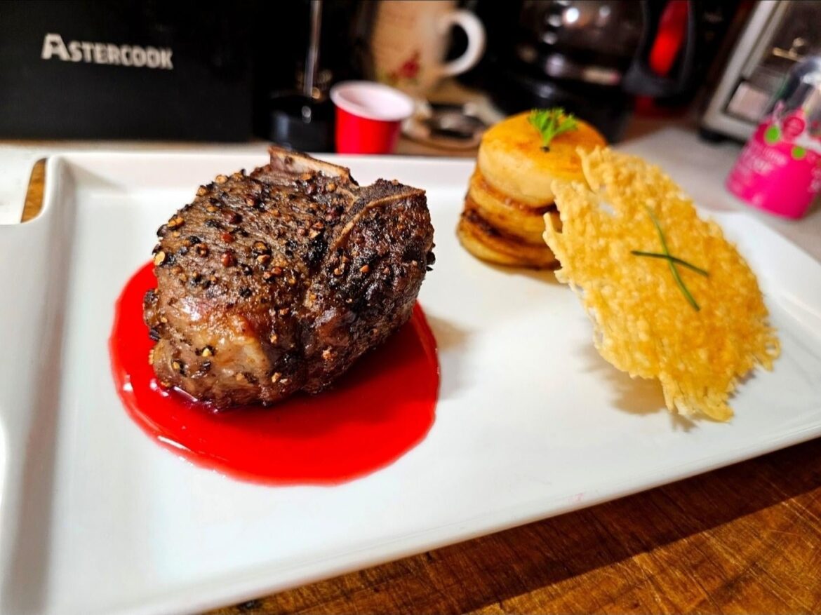 Lamb & Potatoes w/ Raspberry Coulis and a Parmesan Crisp