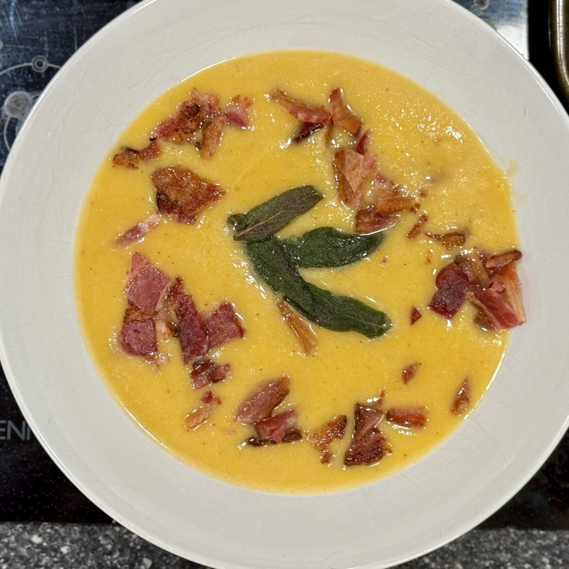 Butternut squash soup with bacon 8/10 Butternut squash soup with bacon 8/10
