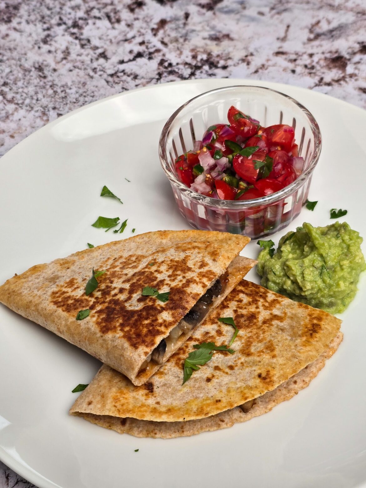 Shrimp and mushroom quesadillas