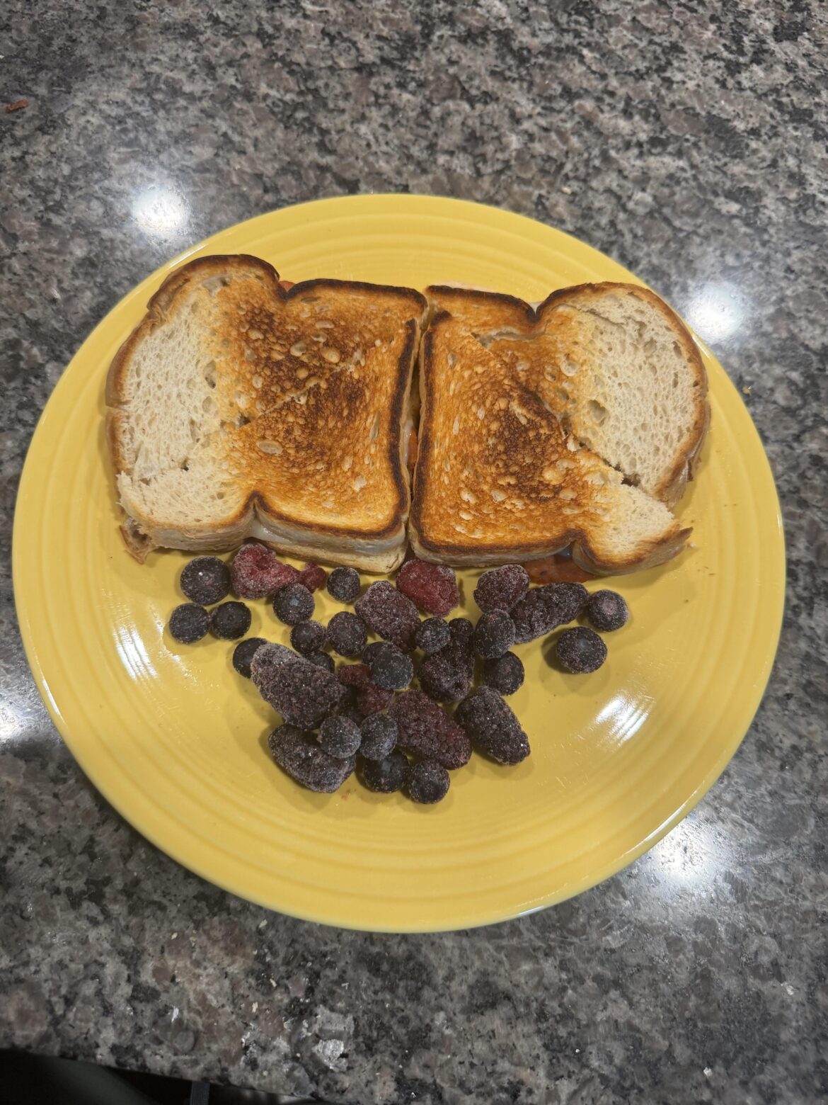 Low calorie “paninis” and frozen fruit. 385 calories!