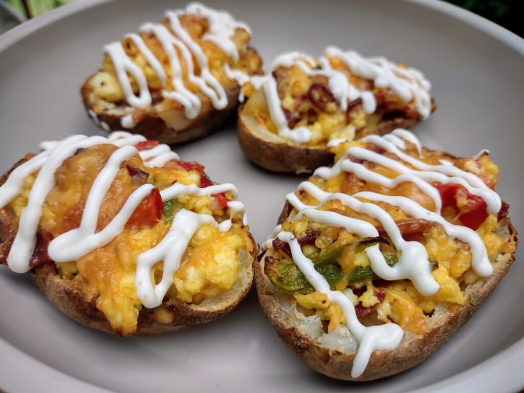 I made breakfast stuffed potato skins for Hobbit Day!