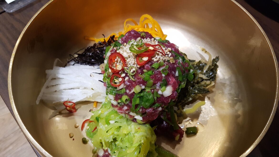 Korean beef tartare bibimbap that you enjoy when you meet fresh meat