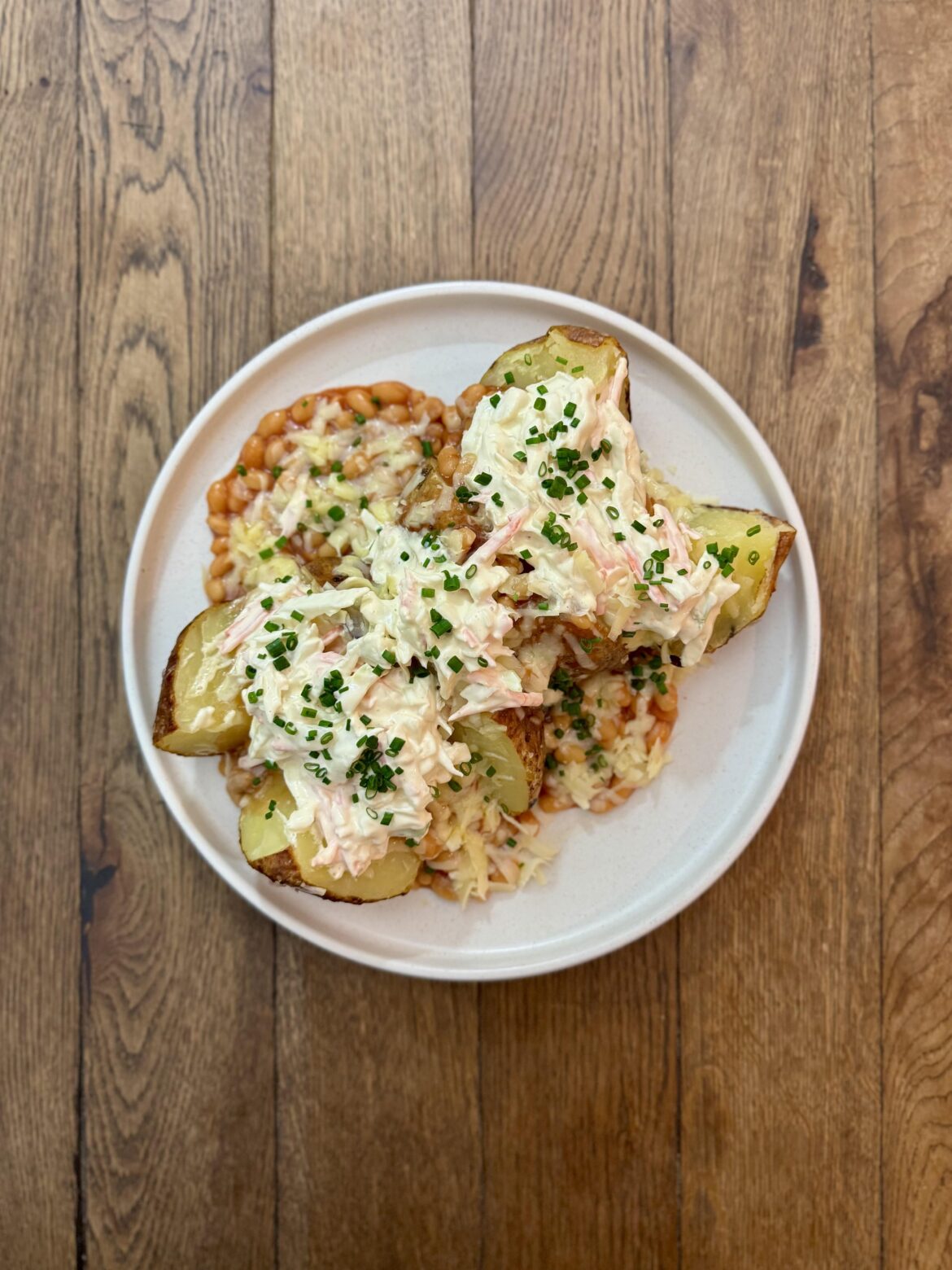 The holy trinity: beans, cheese, and coleslaw
