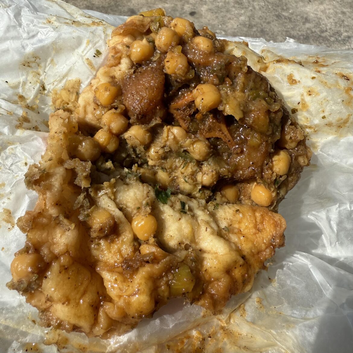 Incredible oxtail doubles from Trinciti Roti Shop in South Ozone Park, Queens