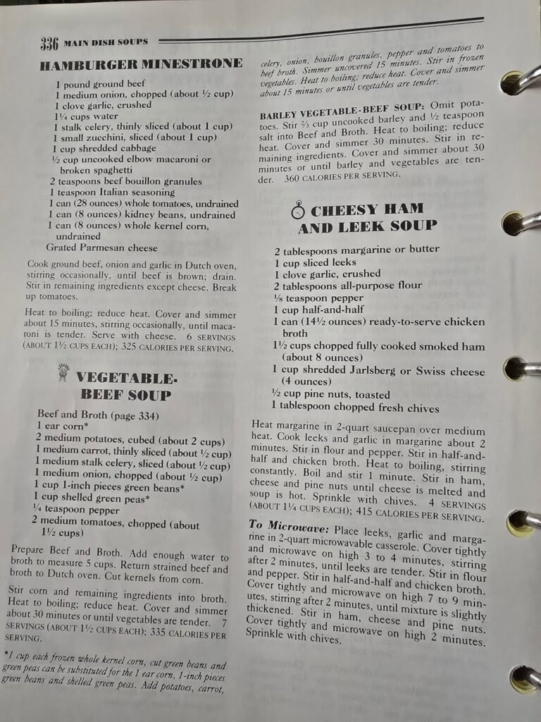 40th Anniversary Betty Crocker Vegetable Beef Soup recipe (with Barley option) and Hamburger Minestrone. *previously requested recipe*