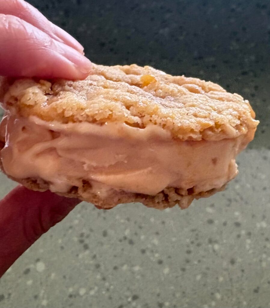 Peach habanero ice cream w/ browned butter oat corn cookies