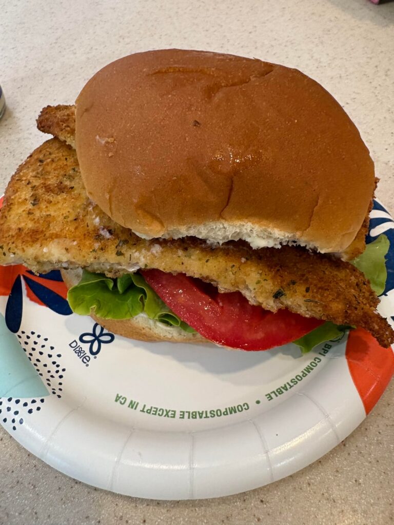 Fried flounder sandwich for lunch