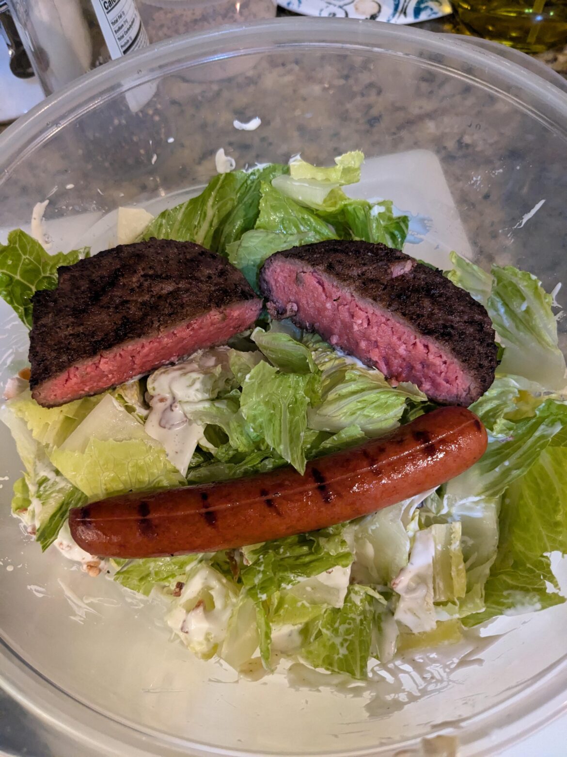 Burger and hot dog salad
