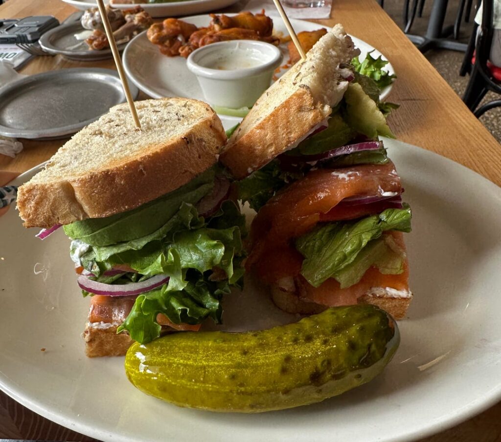 Calories in this huge smoked salmon sandwich?