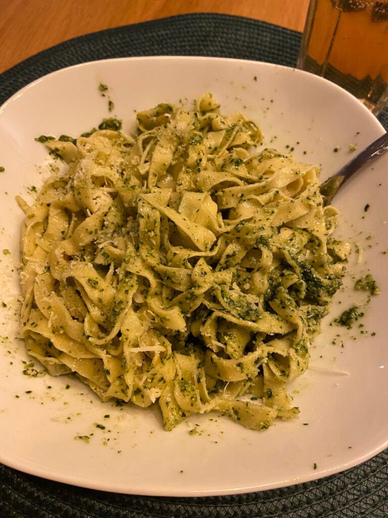Home made tagliatelle and home made pesto