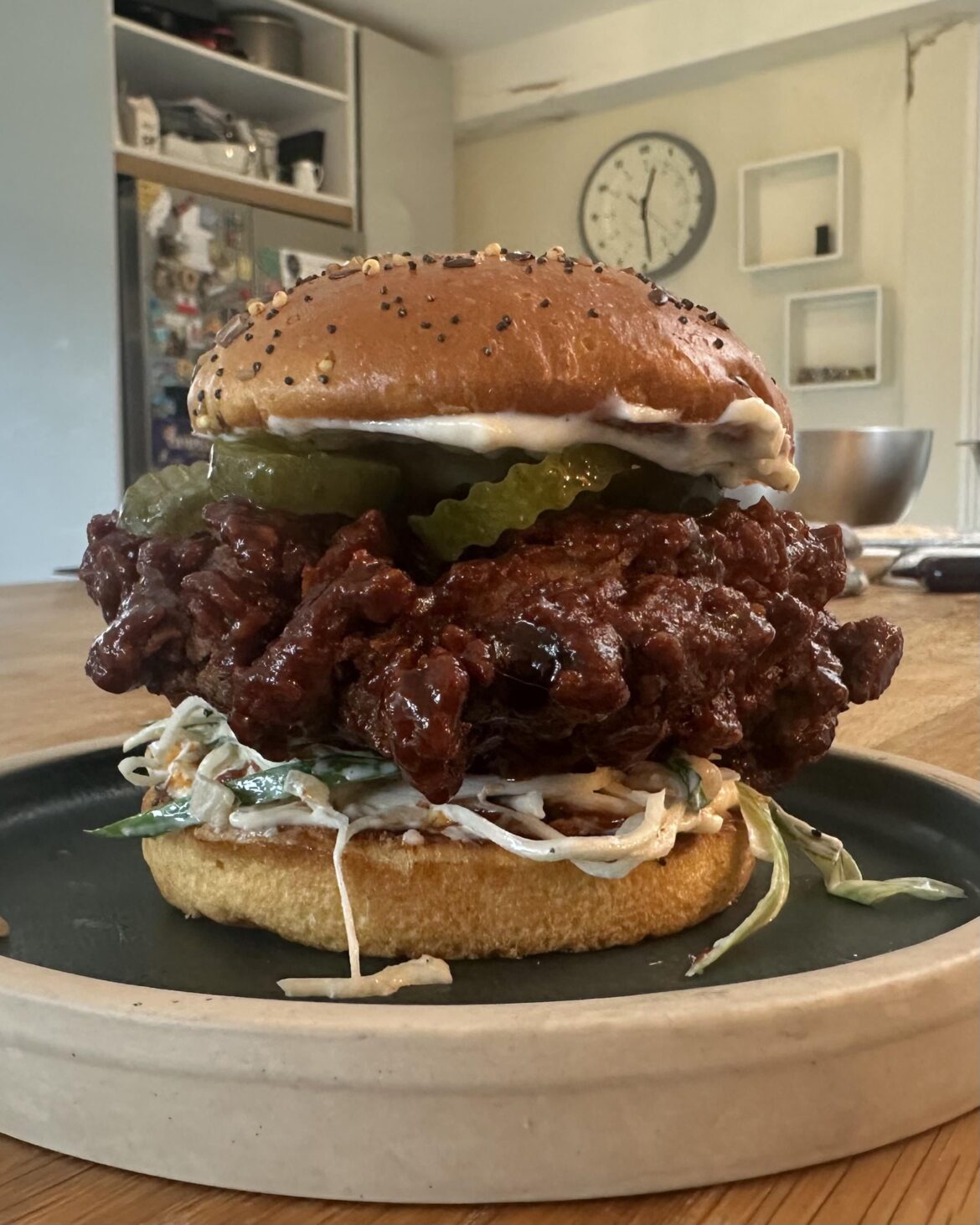 [Homemade] Gochujang glazed fried chicken sandwich
