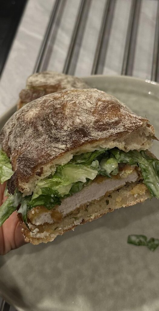 my dinner for tonight - chicken caesar salad sandwich