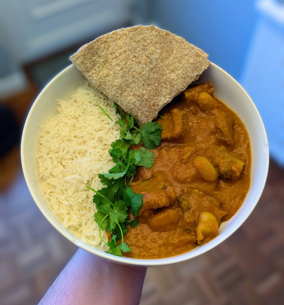 Left over roast lamb and butter bean curry.