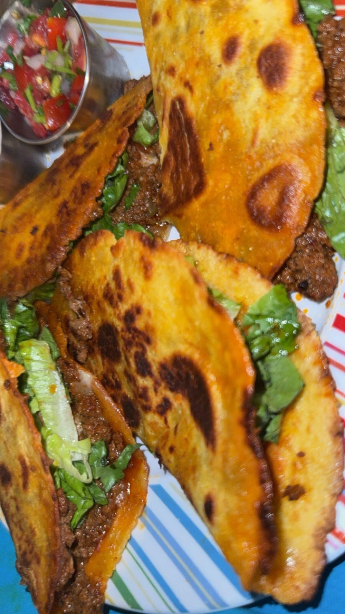 Ground beef tacos and Pico