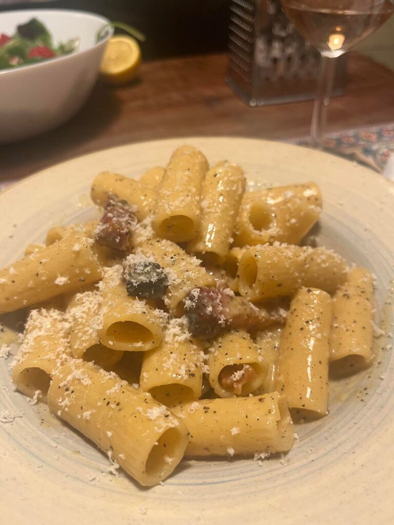 Rigatoni Carbonara, utilizing Daniel Gritzer’s Carbonara recipe