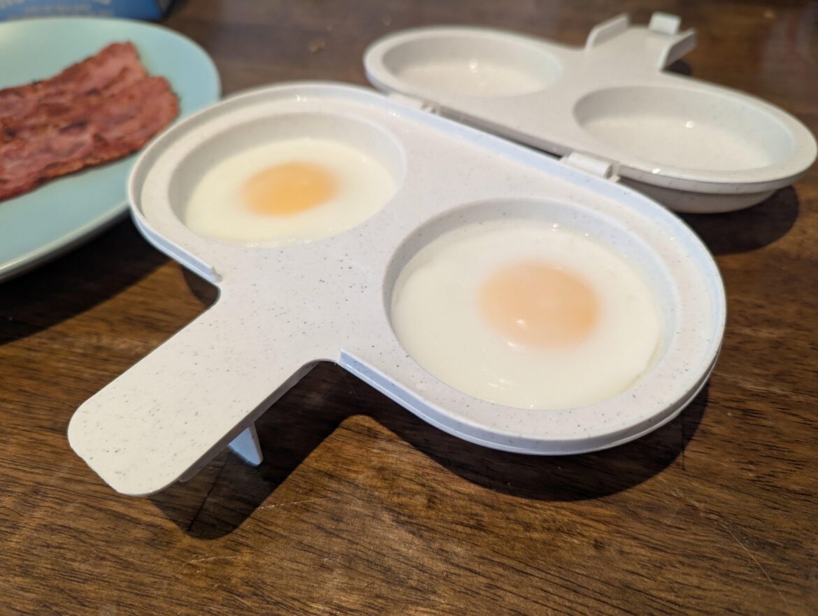 I highly recommend getting a microwave egg poacher!