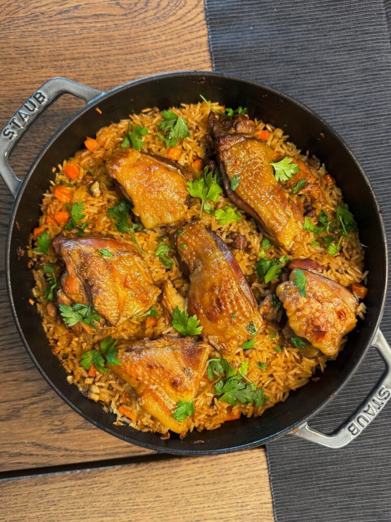rooster with toasted rice