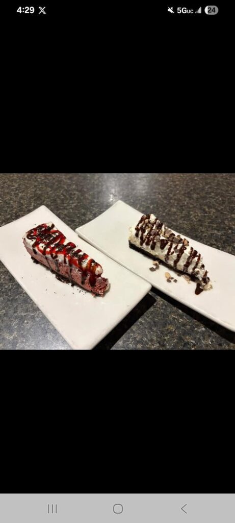 Made red velvet and praline cheesecake