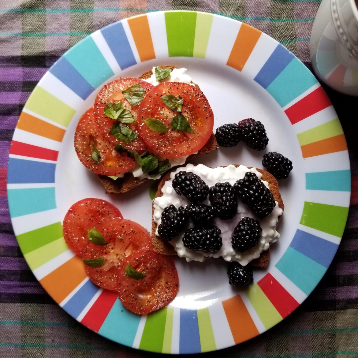 Today's Breakfast: Whole Wheat Toasts With a Sweet Topping and a Savory Topping ~ 400 Calories