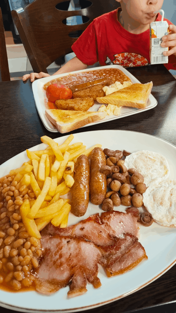 New tradition started with my son. CM7 cafe Braintree, £19.80 for Both plates a an orange juice and coffee, boss man even tried giving my son a lolly and some crisps on the way out.