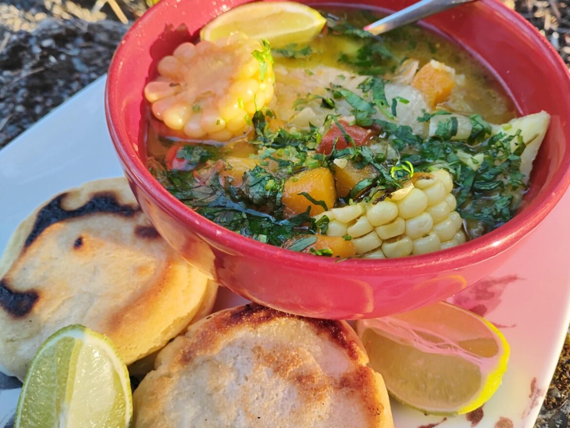 comfort food for today, sancocho and arepas
