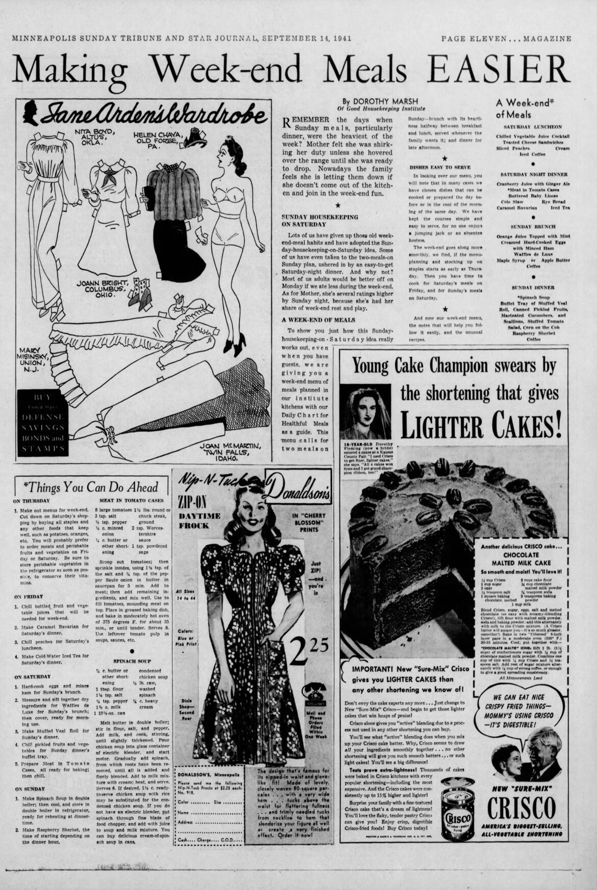 September 14, 1941: Minneapolis Sunday Tribune & Star Journal Magazine Recipe Page