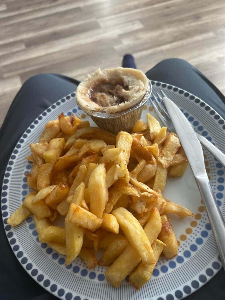 Wigan chippie, smack barm pea wet and or babbie's head (steak and kidney pud)