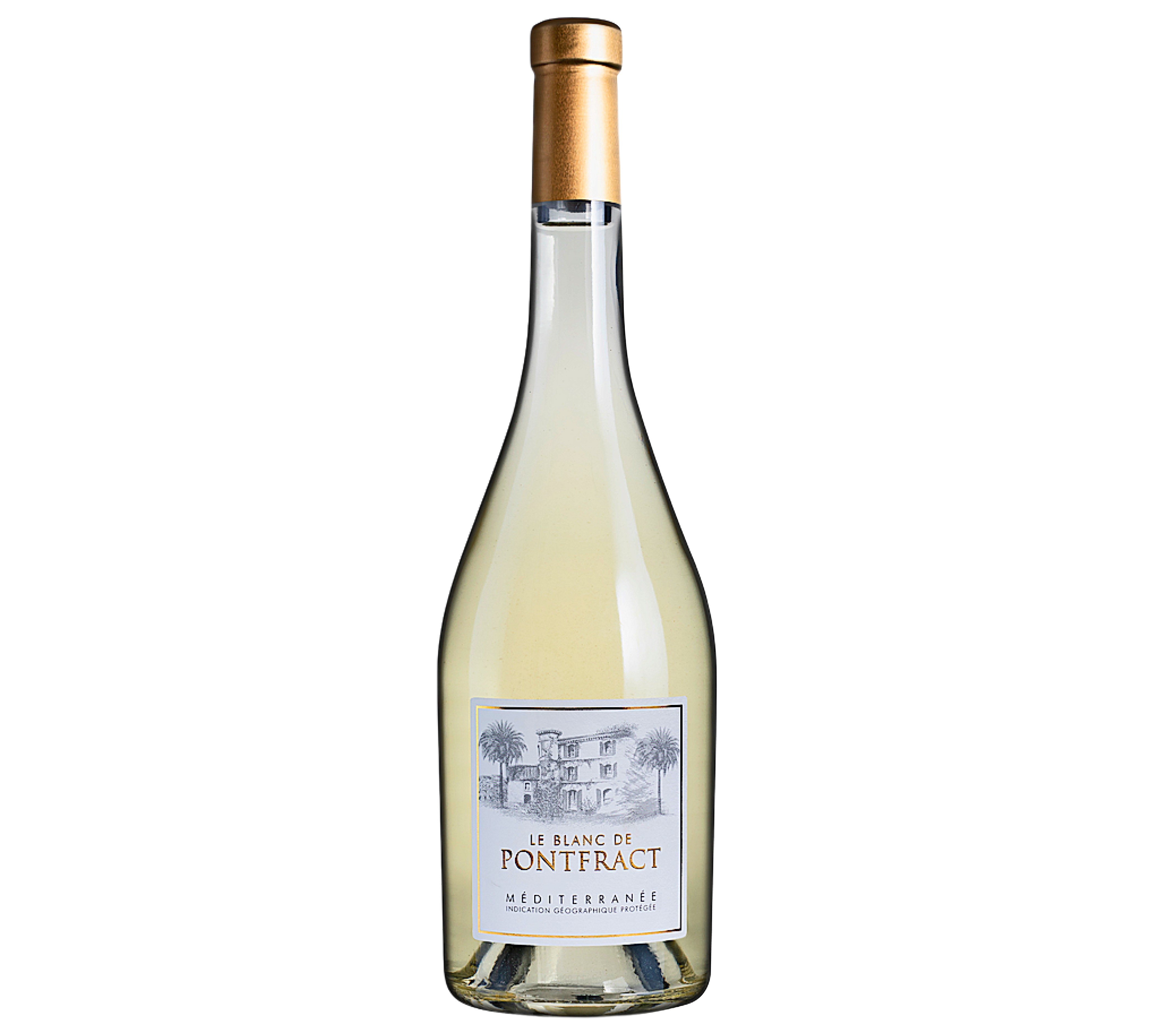 Bottle of Le Blanc de Pontfract Méditerranée white wine.